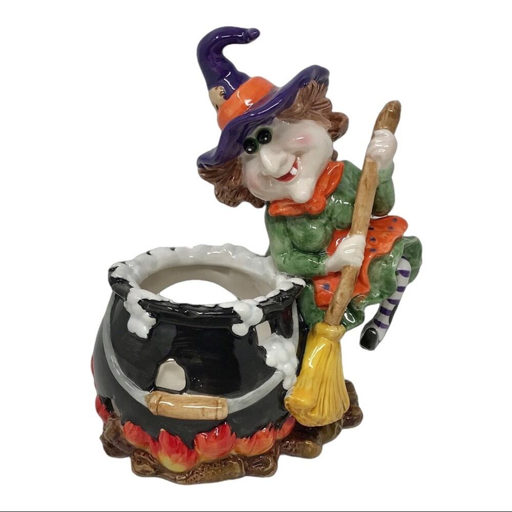 Halloween Ceramic Witch with Cauldron For Candle High Gloss Glaze